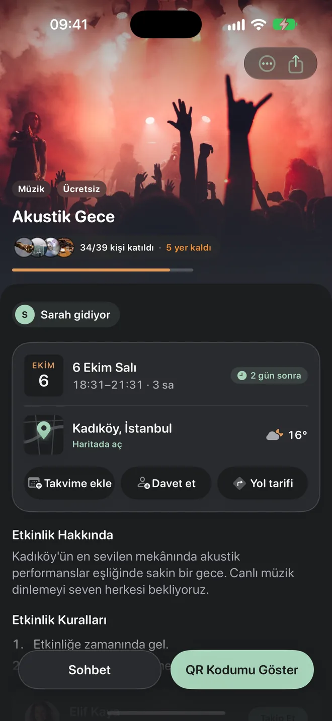 Etkinlik detay ekranı: Akustik Gece